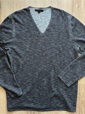 John Varvatos Star USA Y2K Knit V-neck Sweater with Shoulder Detail - Sz L Grey